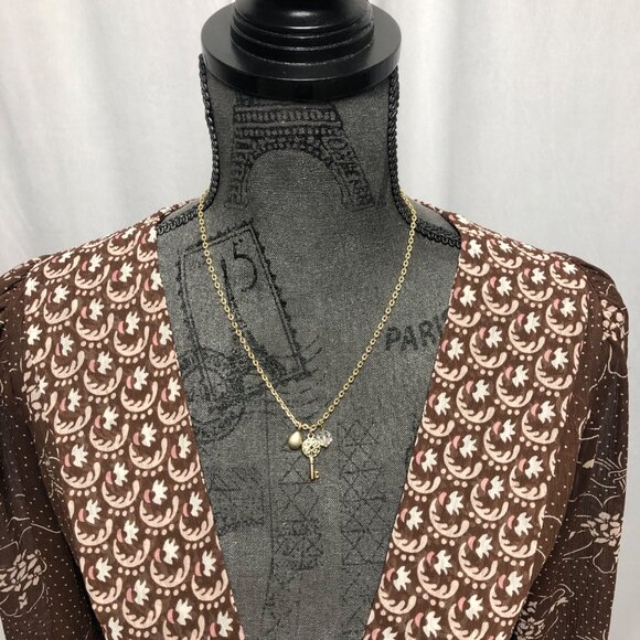 Charlotte Russe Top Womens Size Medium Brown Pink Sheer VNeck Boho Peasant Shirt - Picture 2 of 6